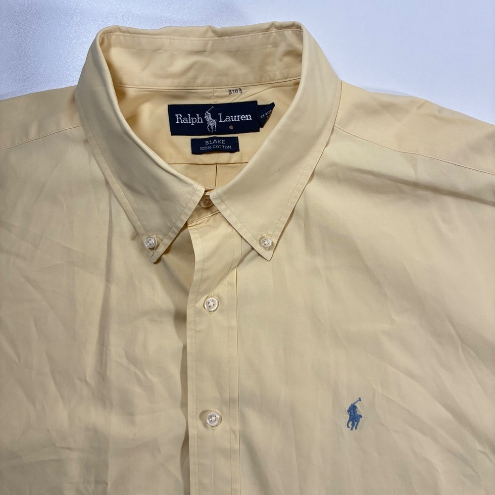 Ralph Lauren Button Down Blake Shirt XL Yellow Short Sleeve Pony Oxford